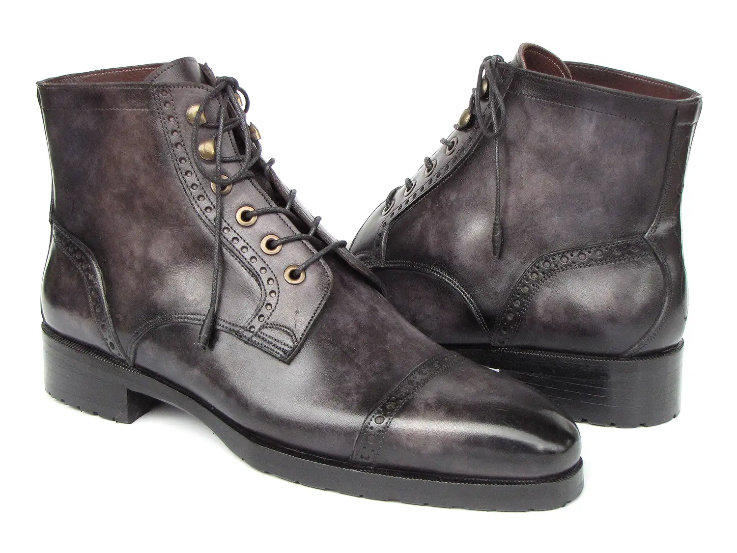 Paul Parkman Men's Gray & Black Hand-Painted Cap Toe Boots - BT9566-GRY