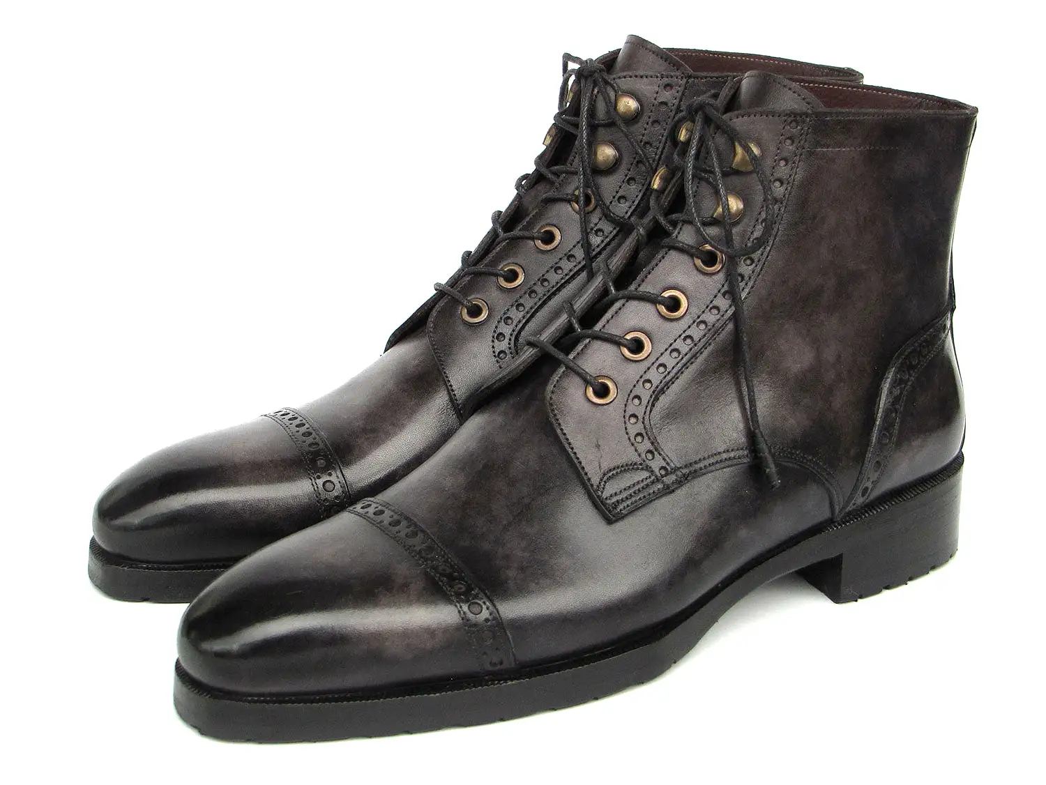 Paul Parkman Men's Gray & Black Hand-Painted Cap Toe Boots - BT9566-GRY