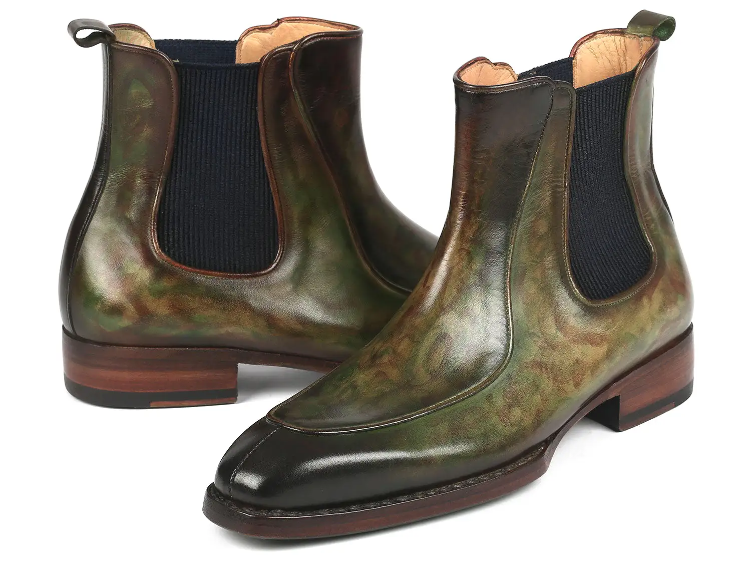 Paul Parkman Men's Green Handpainted Chelsea Boots Goodyear Welted - BT822GRN