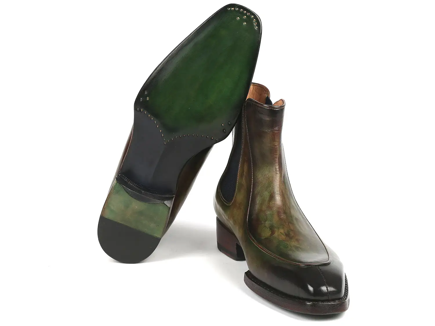 Paul Parkman Men's Green Handpainted Chelsea Boots Goodyear Welted - BT822GRN