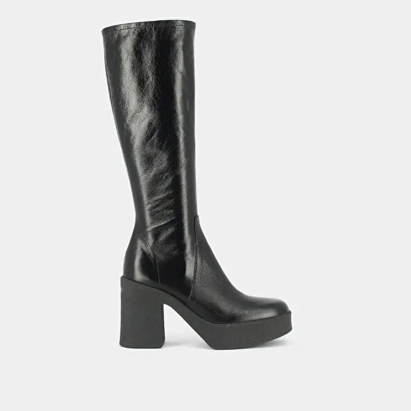 Platform boots in black aged leather