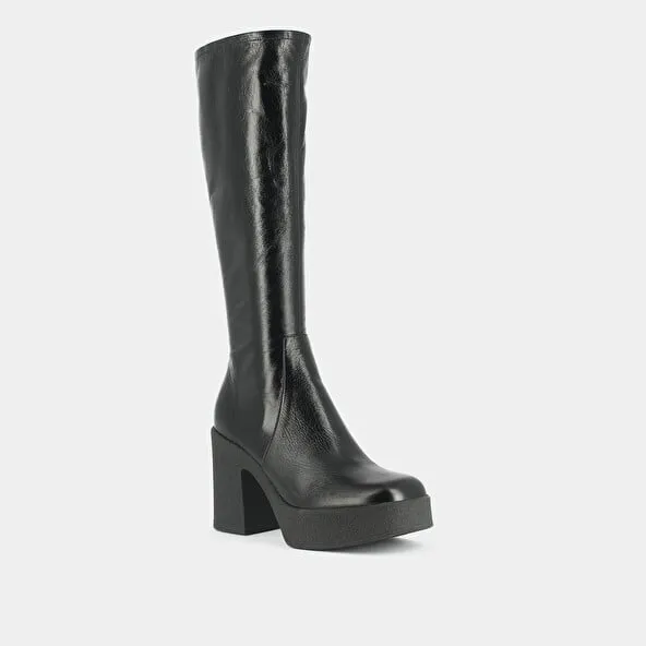 Platform boots in black aged leather