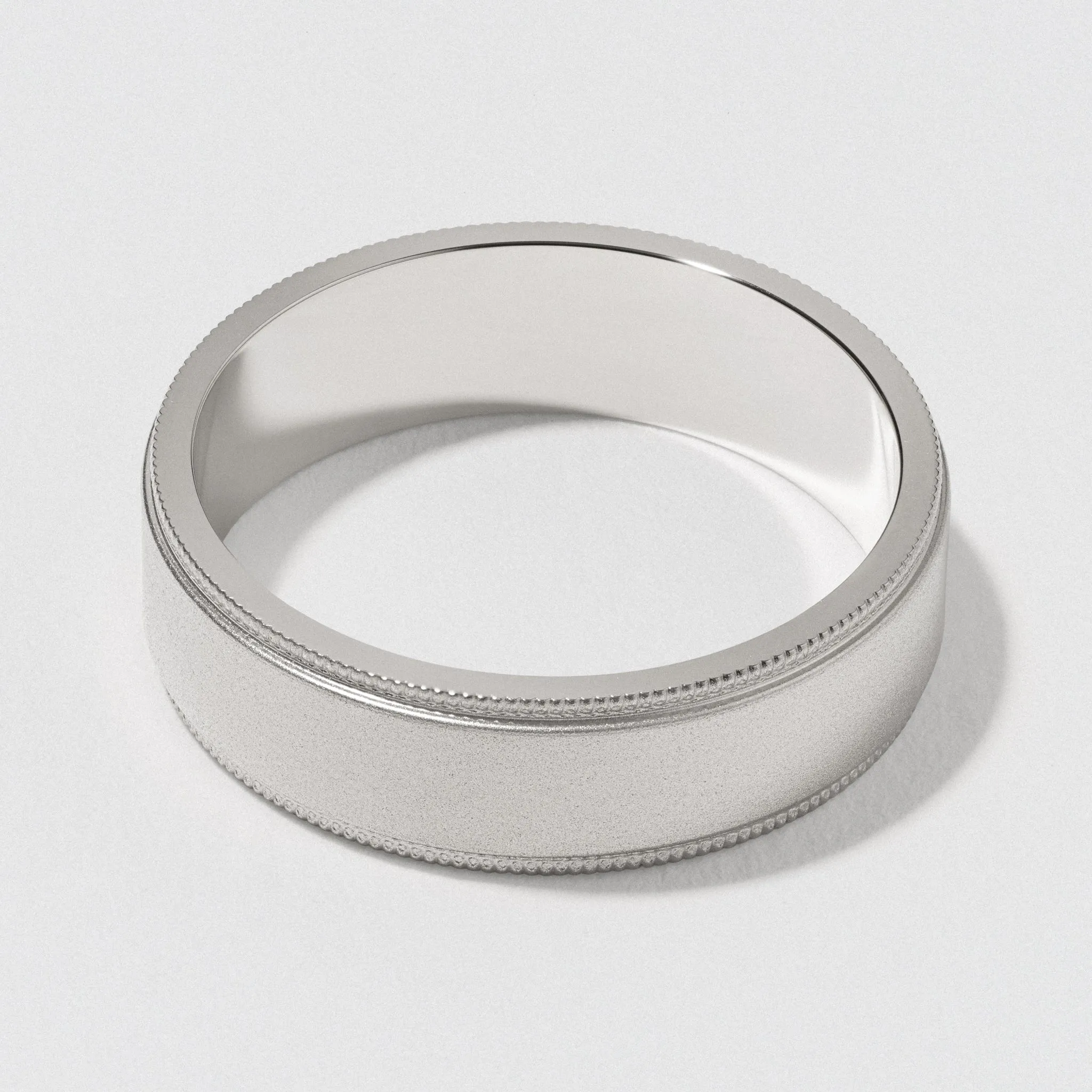 Platinum Flat Milgrain Wedding Band - Matte 6mm