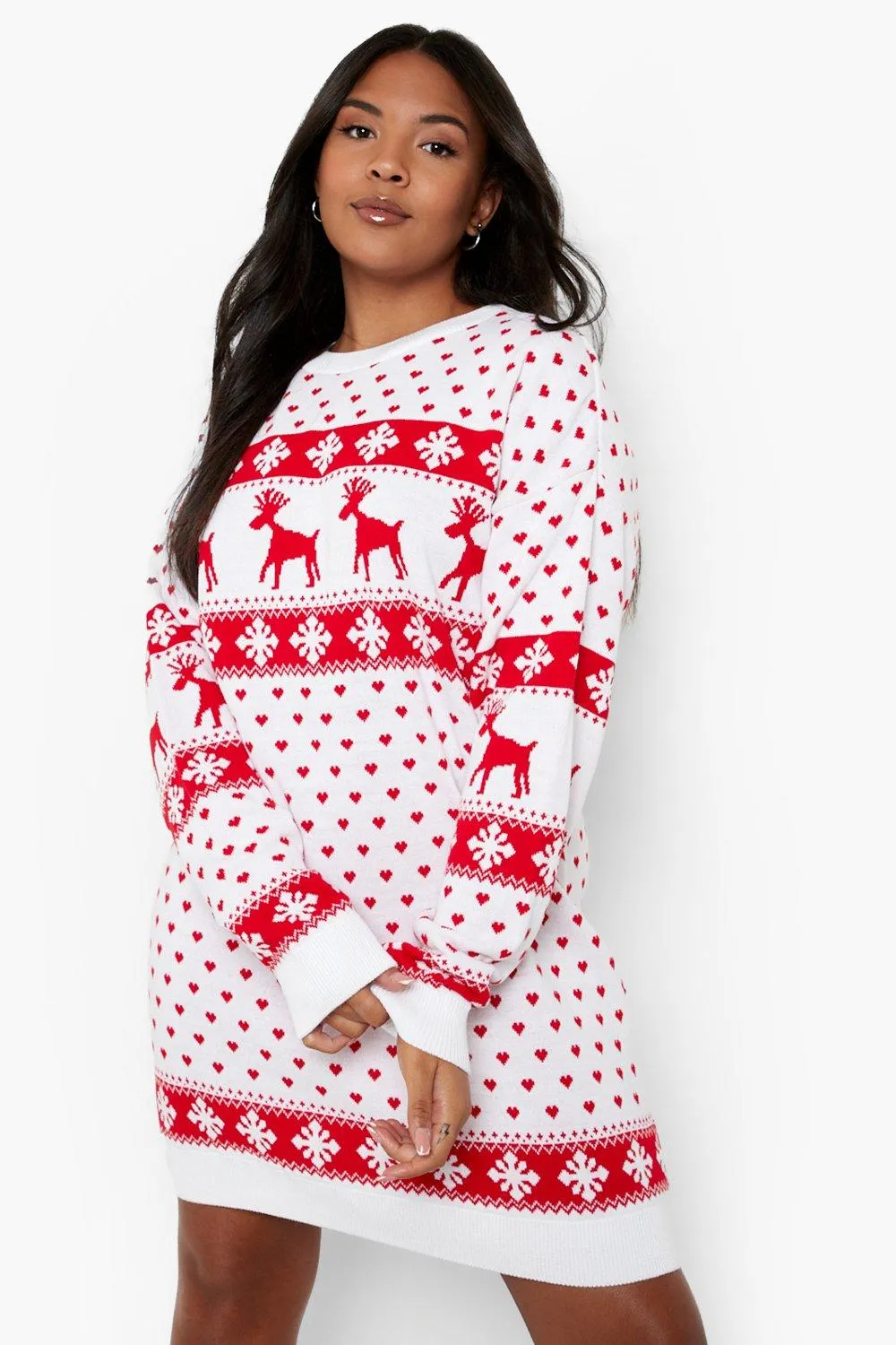 Plus Reindeer Christmas Sweater Dress