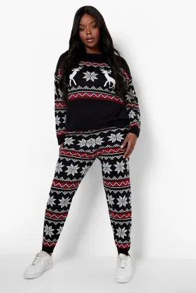 Plus Reindeer Christmas Sweater Knitted Two-Piece