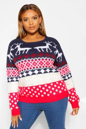 Plus Reindeer Fairisle Christmas Sweater