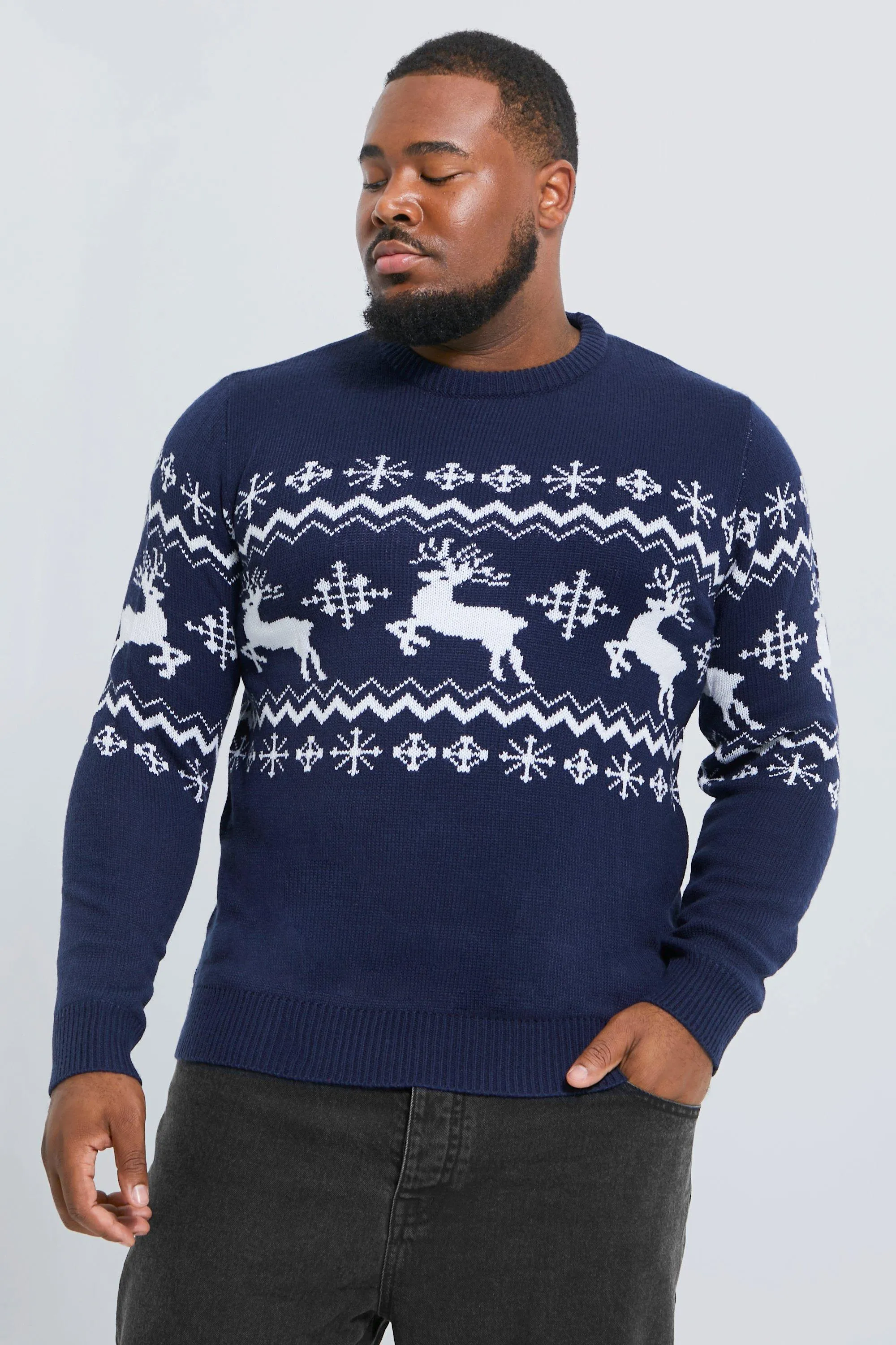 Plus Reindeer Fairisle Panel Christmas Sweater