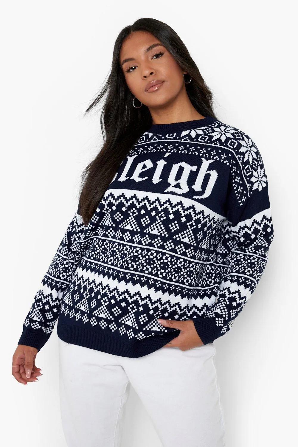 Plus Sleigh Slogan Christmas Sweater