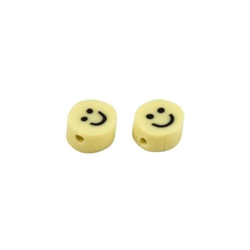 Polymer Clay Beads, Smiley Face, Flat, Round, Yellow, 5mm