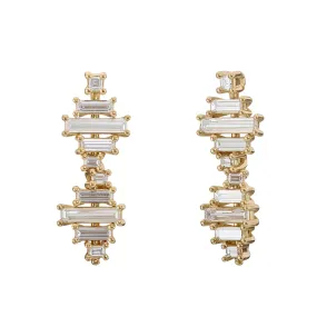 Radio Wave Baguette Diamond Drop Earrings