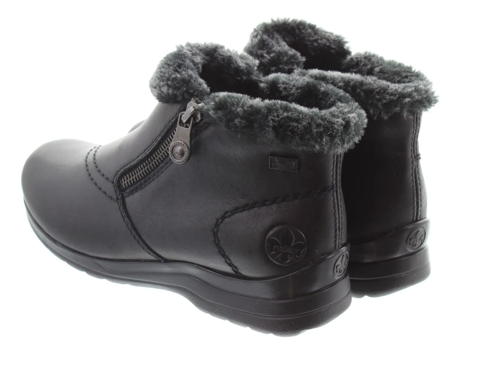 RIEKER Ladies L1868 Fur Zip Ankle Boots In Black