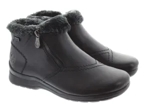 RIEKER Ladies L1868 Fur Zip Ankle Boots In Black