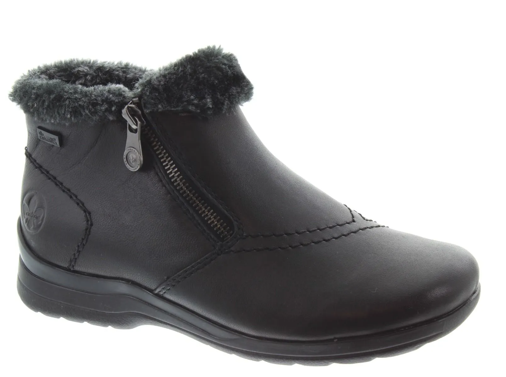 RIEKER Ladies L1868 Fur Zip Ankle Boots In Black