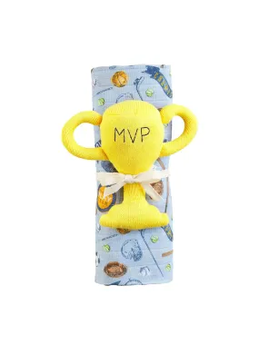 Sports Swaddle/Rattle Set