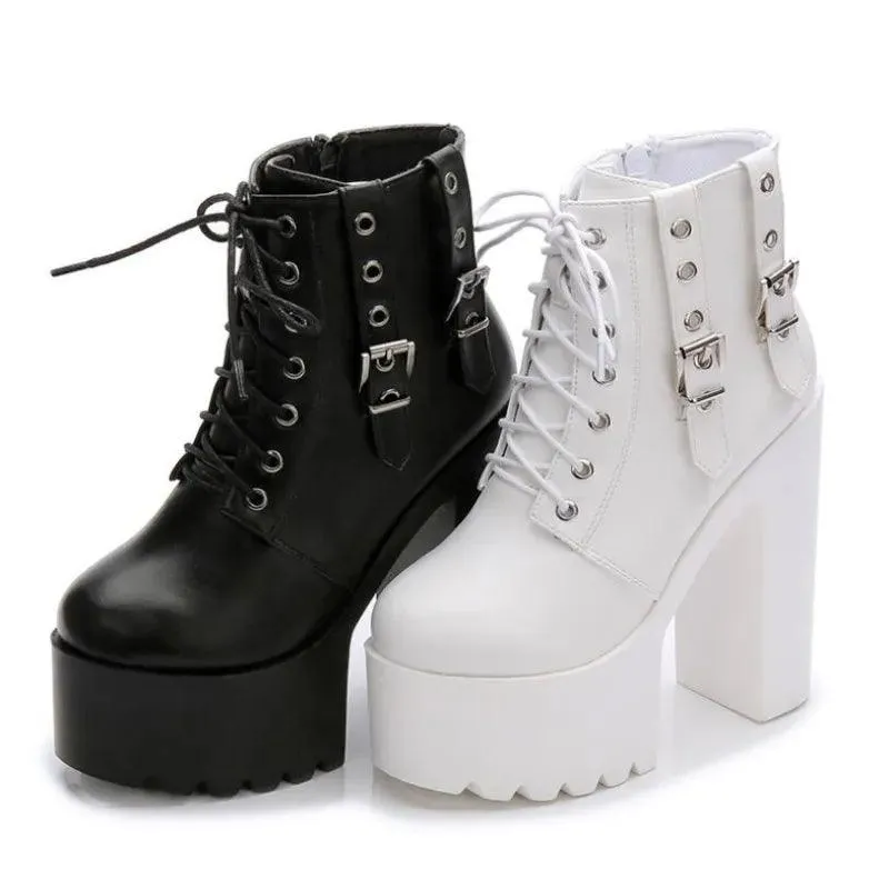 Square High Heels Women Ankle Boots