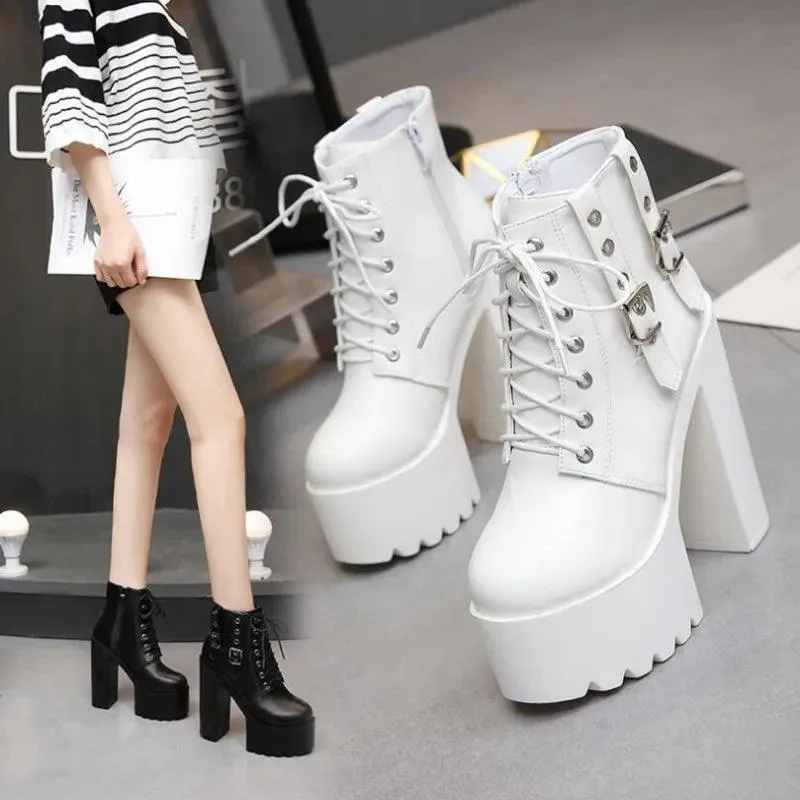 Square High Heels Women Ankle Boots