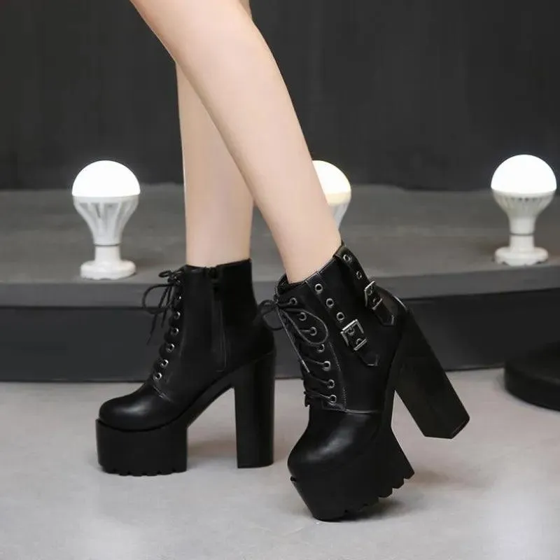 Square High Heels Women Ankle Boots