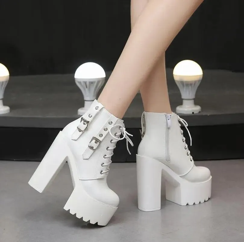 Square High Heels Women Ankle Boots