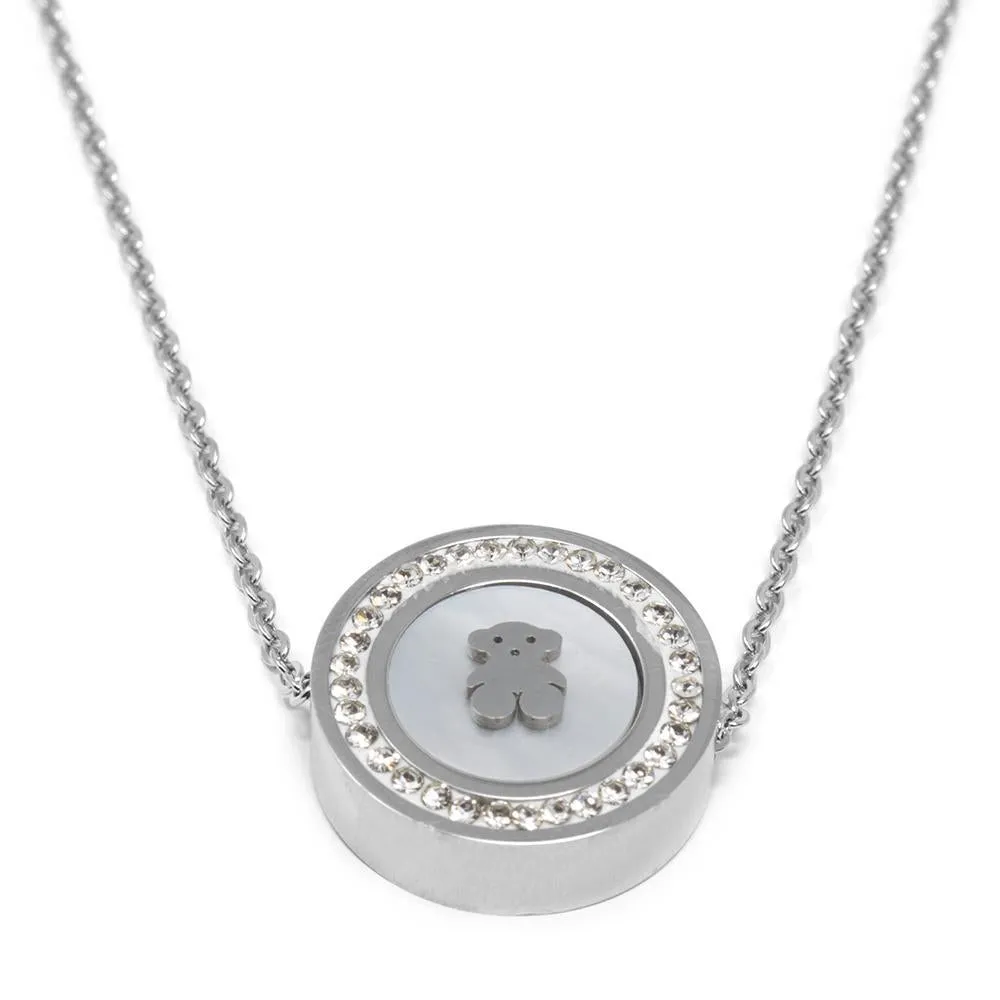 Stainless Steel MOP Bear with CZ Pave Necklace Earrings Set