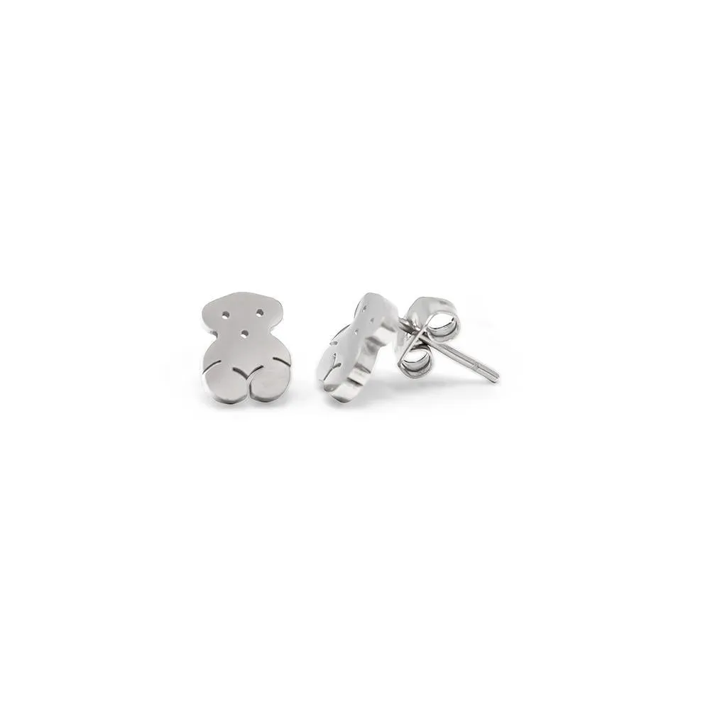 Stainless Steel MOP Bear with CZ Pave Necklace Earrings Set