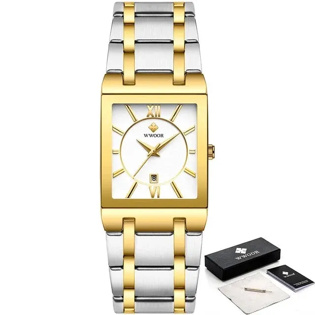 Stainless Steel Waterproof Automatic Date Luxury Gold Black Watch