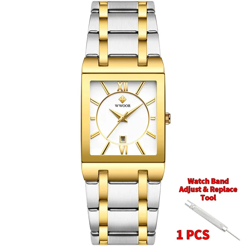 Stainless Steel Waterproof Automatic Date Luxury Gold Black Watch