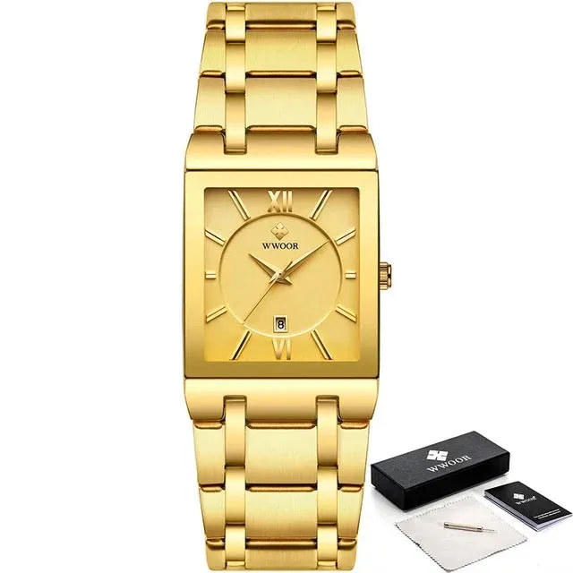 Stainless Steel Waterproof Automatic Date Luxury Gold Black Watch