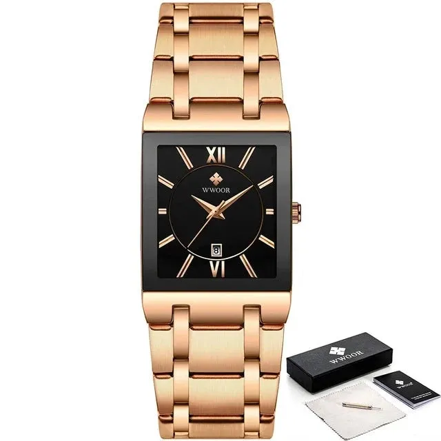 Stainless Steel Waterproof Automatic Date Luxury Gold Black Watch