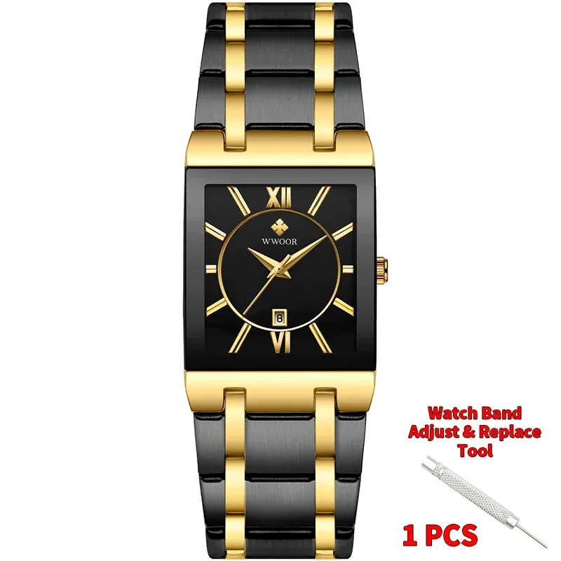 Stainless Steel Waterproof Automatic Date Luxury Gold Black Watch