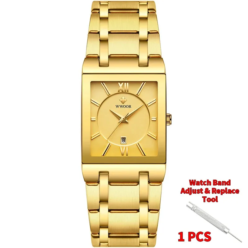 Stainless Steel Waterproof Automatic Date Luxury Gold Black Watch