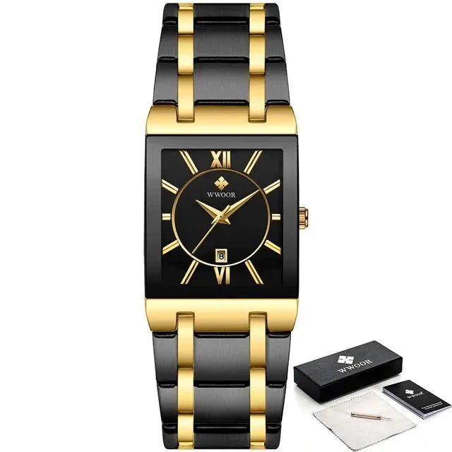 Stainless Steel Waterproof Automatic Date Luxury Gold Black Watch