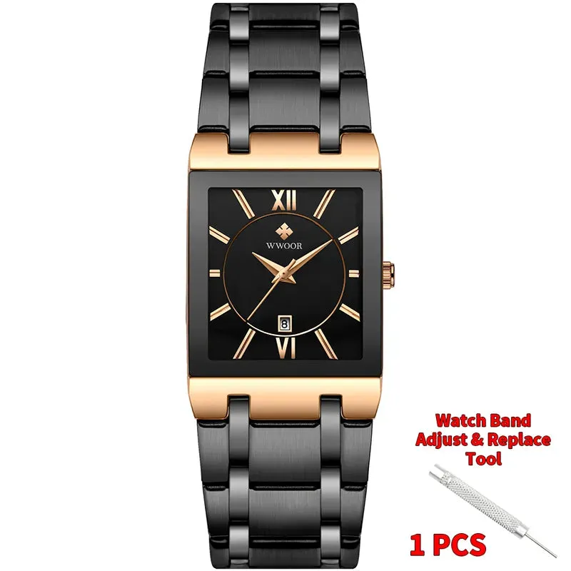 Stainless Steel Waterproof Automatic Date Luxury Gold Black Watch