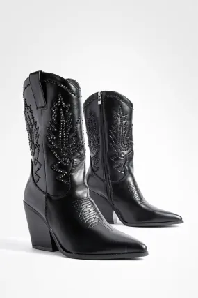 Studded Detail Western Cowboy Boots