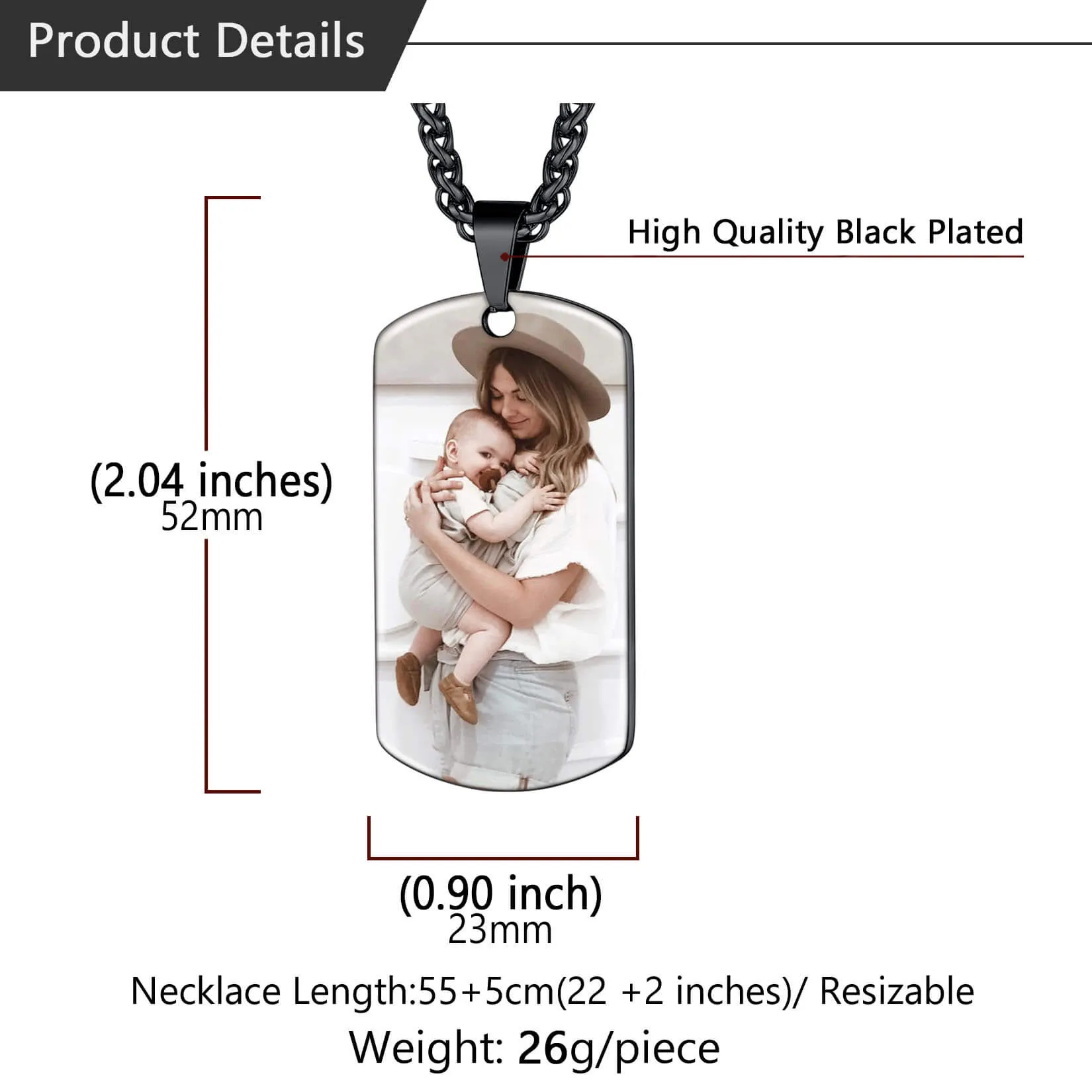 U7 Jewelry Personalized 18KGB Dog Tag Pendant Text Photo Engraved Necklace