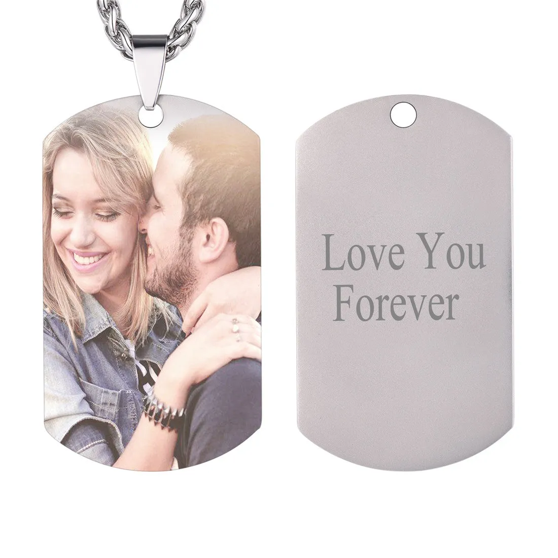 U7 Jewelry Personalized 18KGB Dog Tag Pendant Text Photo Engraved Necklace