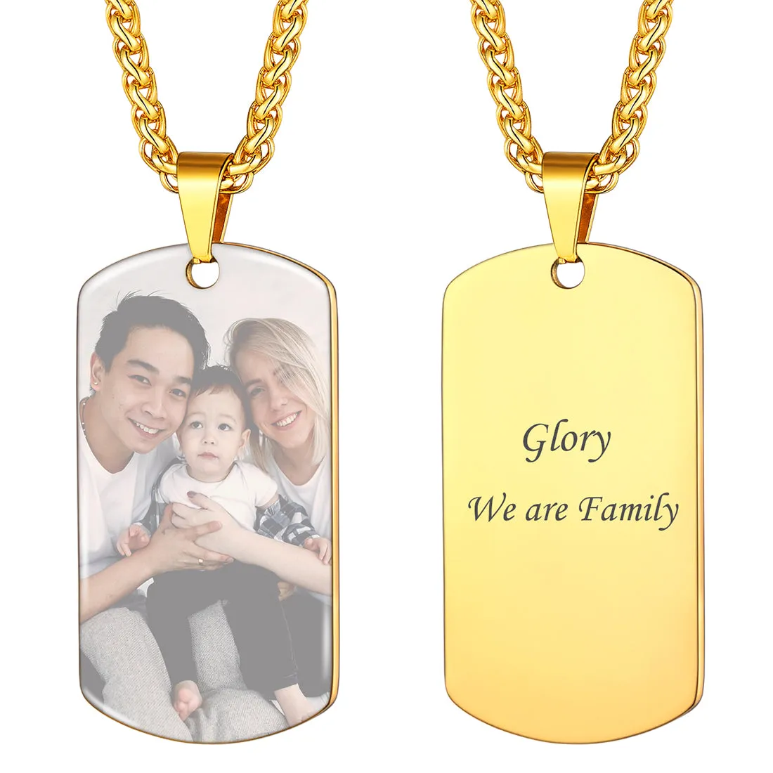 U7 Jewelry Personalized 18KGB Dog Tag Pendant Text Photo Engraved Necklace