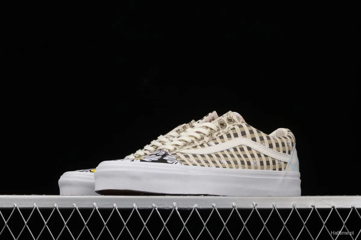 Vans Old Skool PEACEMINUSONE small chrysanthemum plaid low-top casual board shoes VN0A702J4201