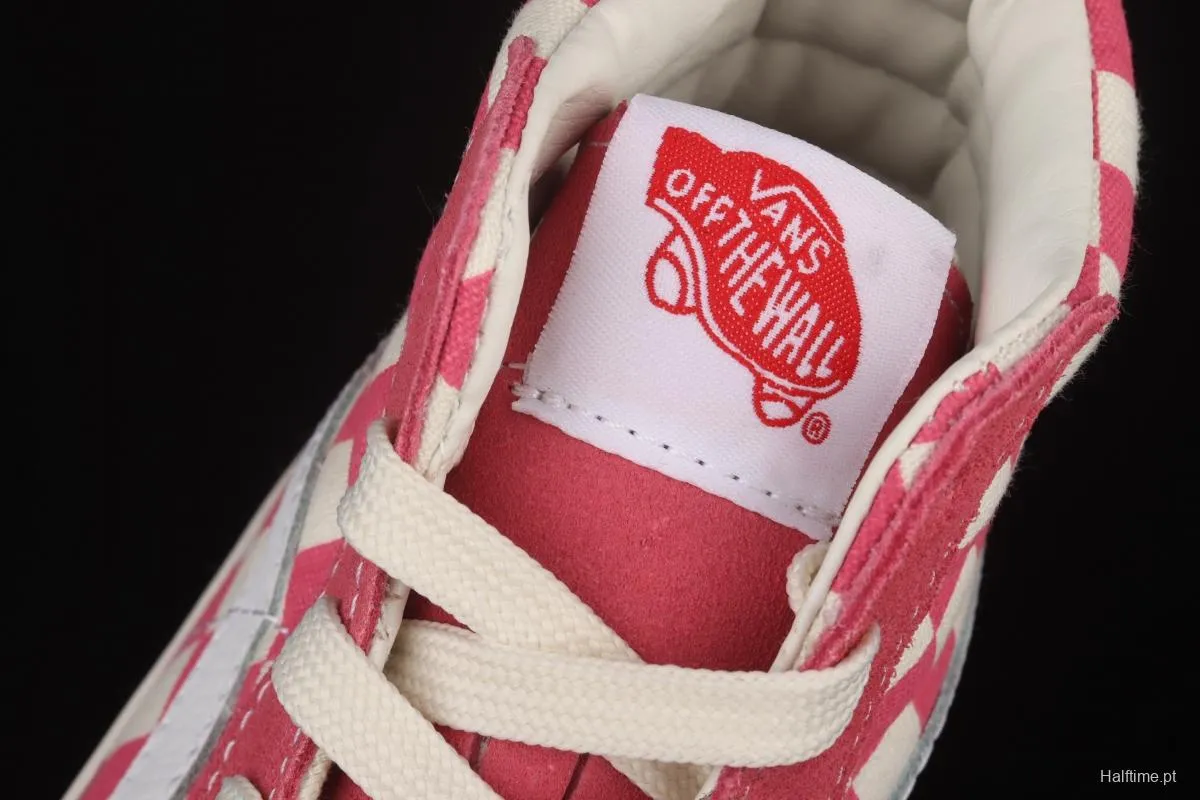 Vans Sk8-Hi Anaheim Pink White Chess Lattice Leisure Board shoes VN0A38GF2U9