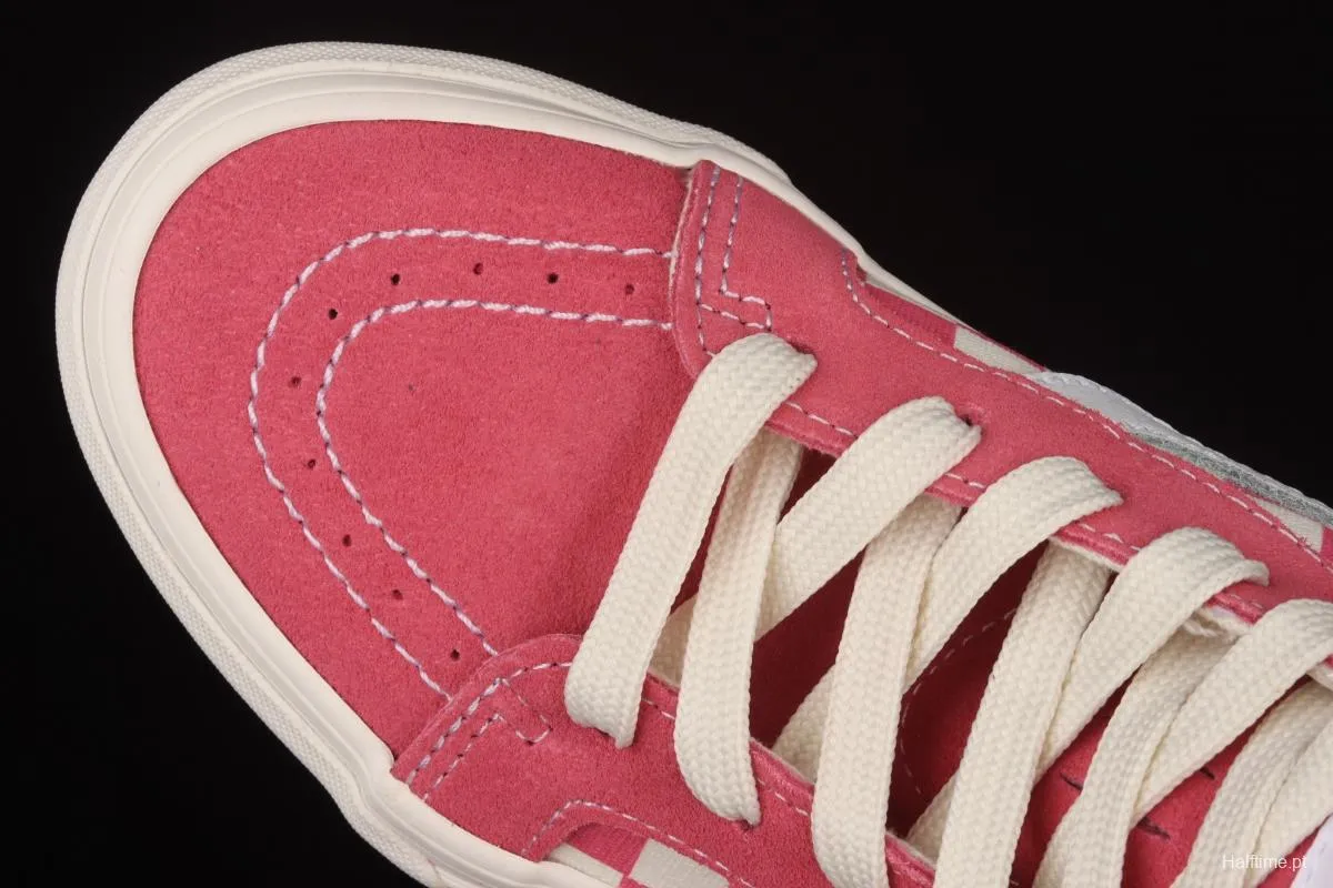 Vans Sk8-Hi Anaheim Pink White Chess Lattice Leisure Board shoes VN0A38GF2U9