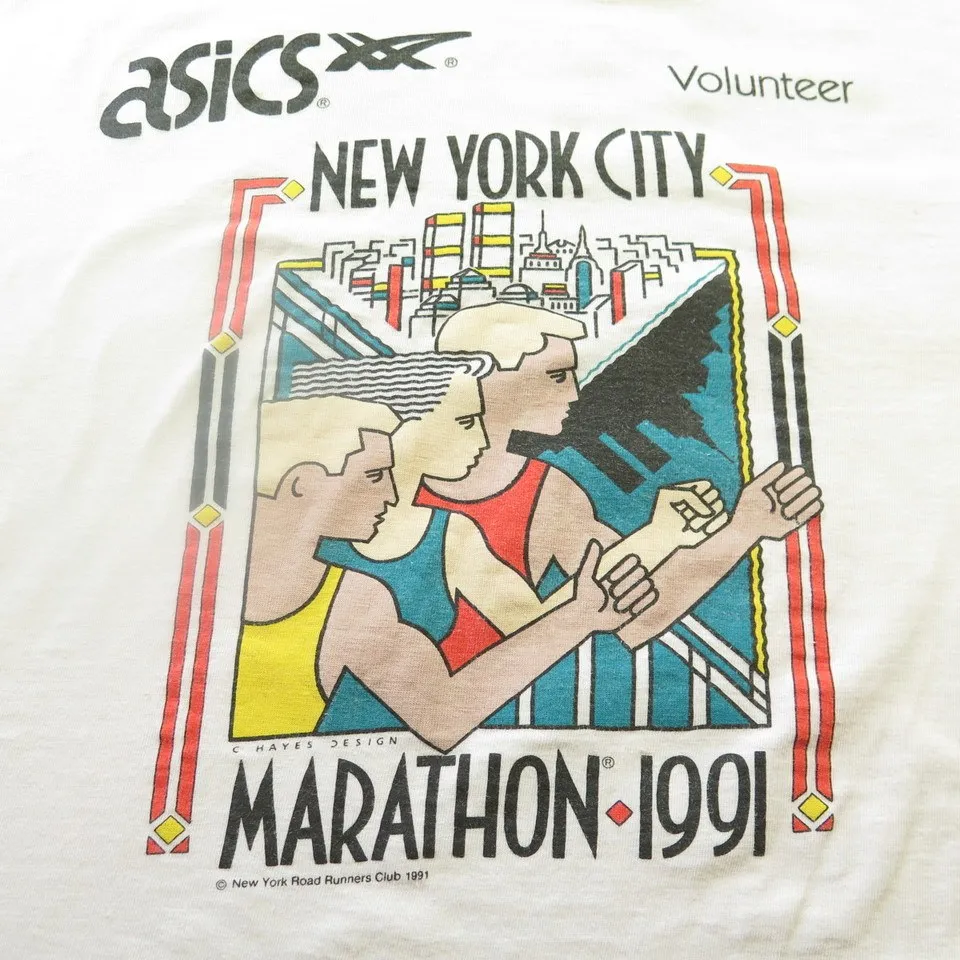 Vintage 90s New York City Marathon T-Shirt L Asics 1991 The Clothing Vault