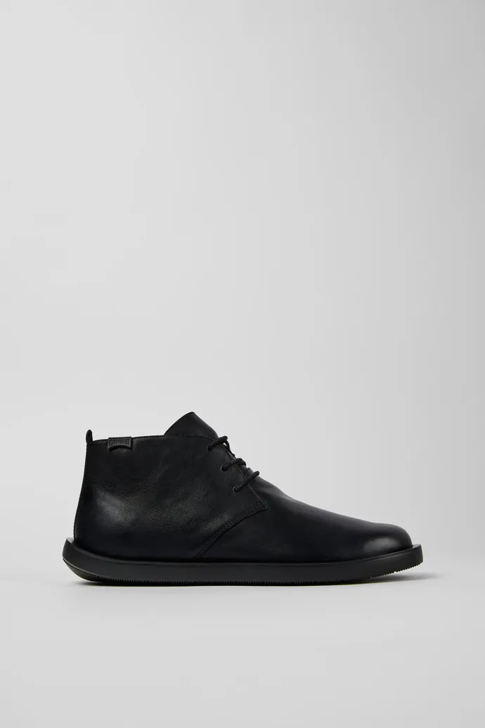 Wagon Black Leather Desert Boot for Men