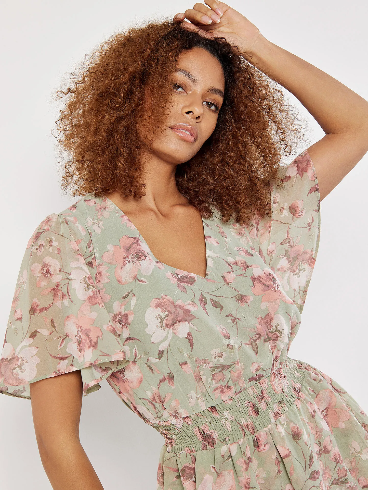 Watercolour Blooms Chiffon Mini Dress | Apricot Clothing