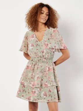 Watercolour Blooms Chiffon Mini Dress | Apricot Clothing