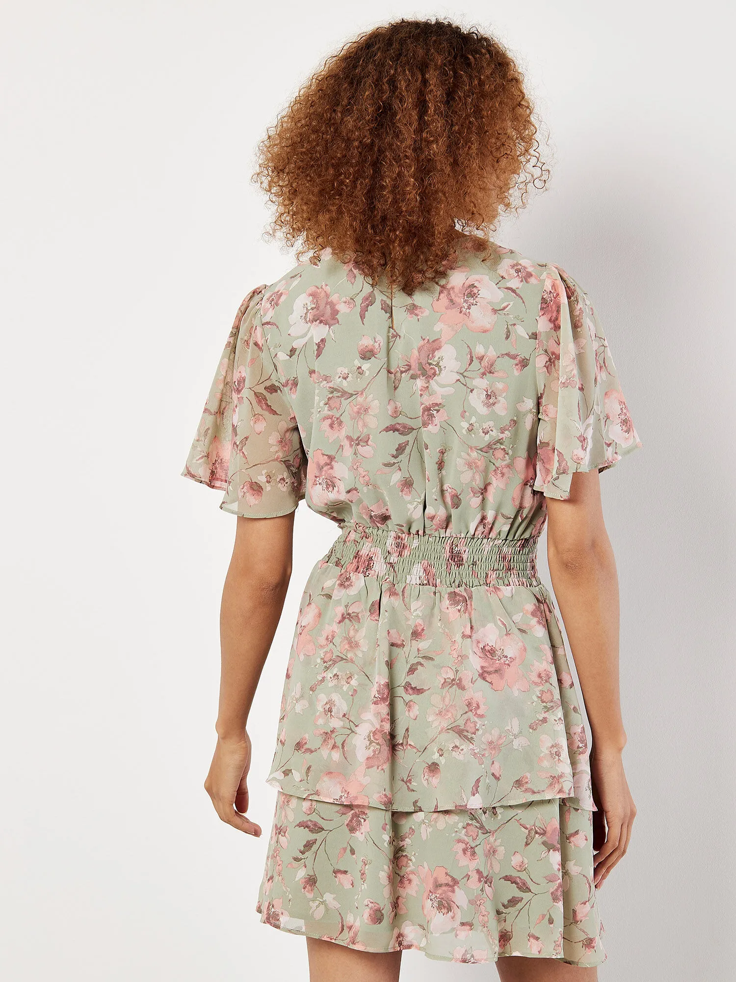 Watercolour Blooms Chiffon Mini Dress | Apricot Clothing