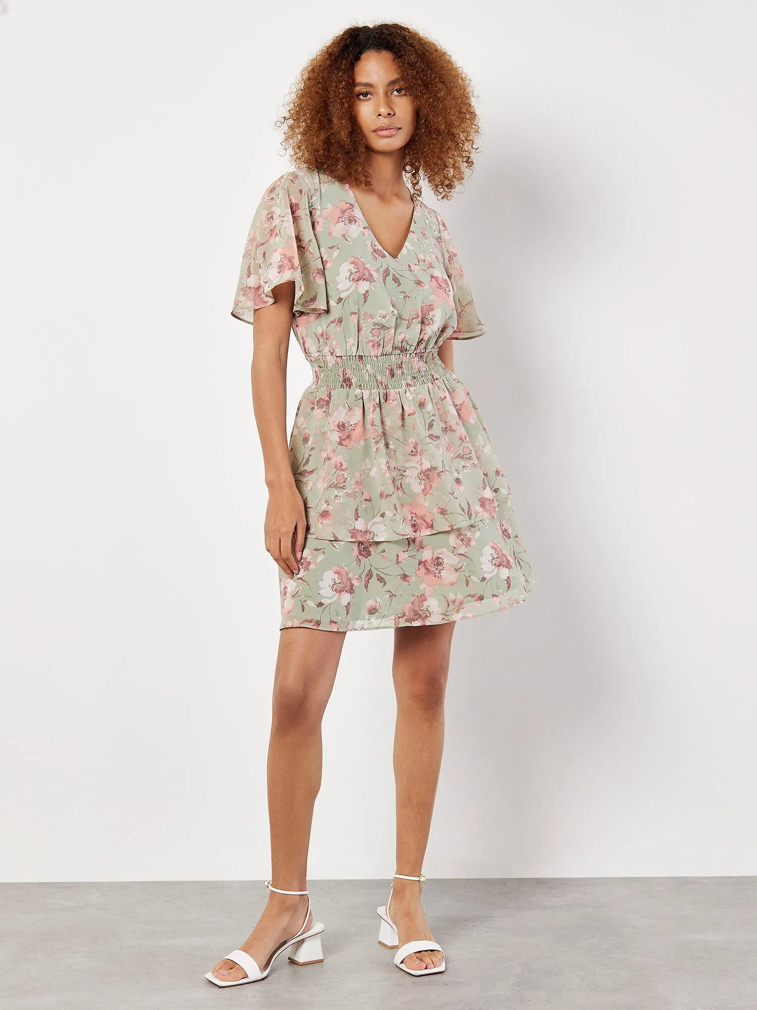 Watercolour Blooms Chiffon Mini Dress | Apricot Clothing