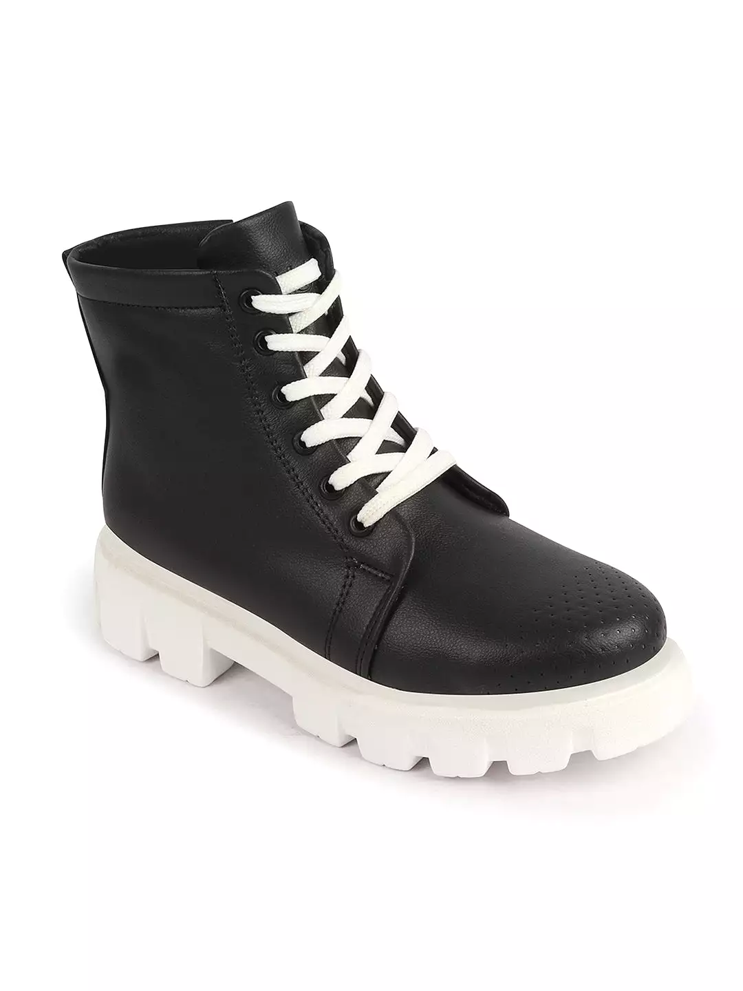 Women Black Outdoor Winter High Top Chunky Lace Up Casual Boots