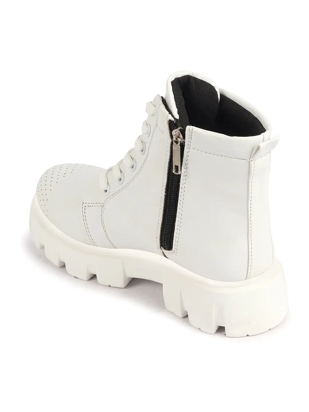 Women White Outdoor Winter High Top Chunky Lace Up Casual Boots