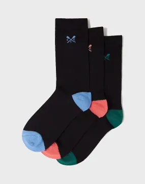 Women's  3 Pack Bamboo Socks - Black from Crew Clothing Company