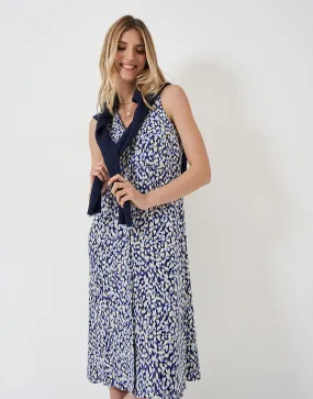 Women's Alissa Sleeveless Button Through Jersey Dress - Navy White Print from Crew Clothing Company