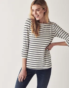 Women's Essential Breton Top in White Linen/Navy Stripe from Crew Clothing